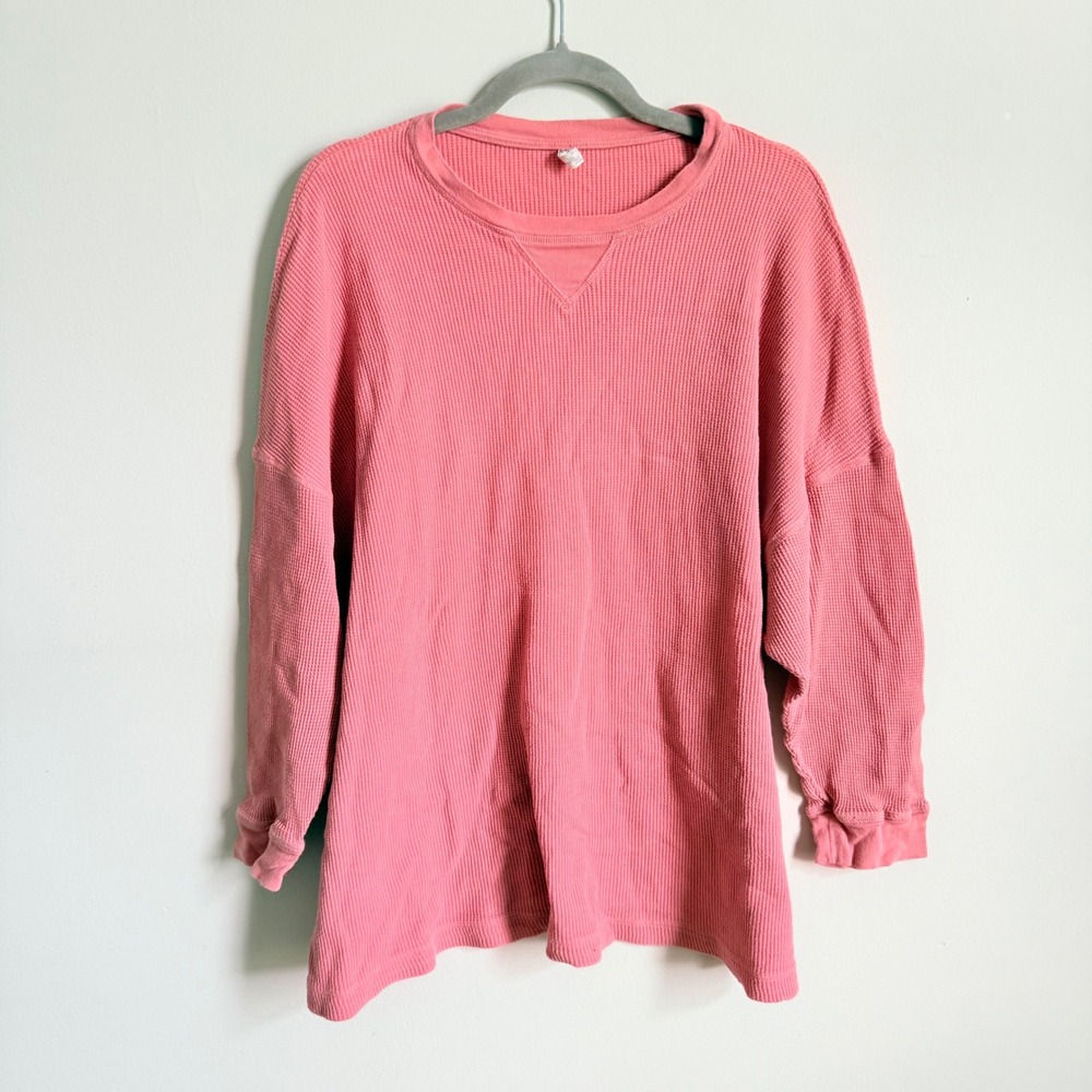 Intimately Free People Waffle Knit Thermal Top Coral Pink Oversized XS